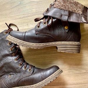 Brown combat boots